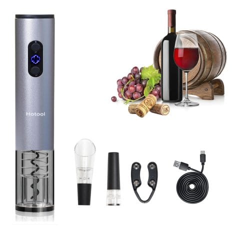 Silver Electric Wine Opener Set: Effortlessly open your favorite wine bottle with this rechargeable automatic corkscrew.