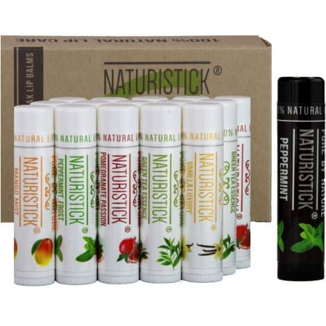 Naturistick’s 16-pack Lip Balm Gift Set, with assorted flavors and 100% natural ingredients. Perfect for dry, chapped lips. Made in USA for all ages.