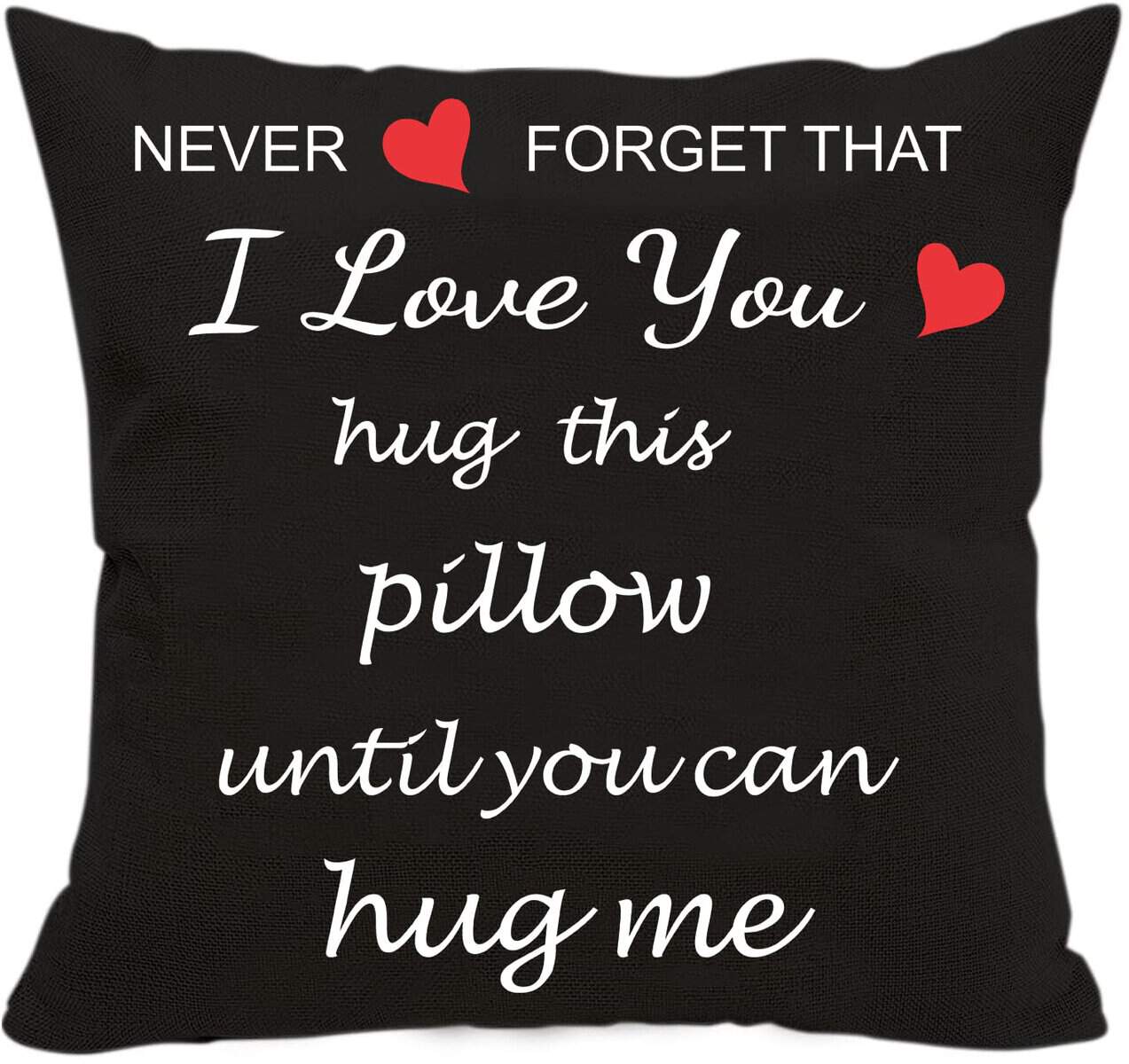 Two Sided Printing Lover Pillow Cover I Love You Hug This Pillow Until You Can Hug Me, Valentine's Day Birthday Gifts for Girlfriend Cotton Linen Square Decorative Cushion Waist Pillowcase 18"x 18"