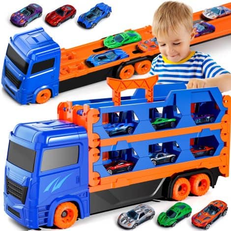 iHaHa Toddler Toy Set: Transport Truck with 61-Inch Race Track, Perfect Gift for Boys and Girls.