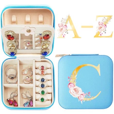 jekiinova Travel Jewelry Box, Compact Case with Mirror, Ideal Gift for Women, to Organize Accessories.