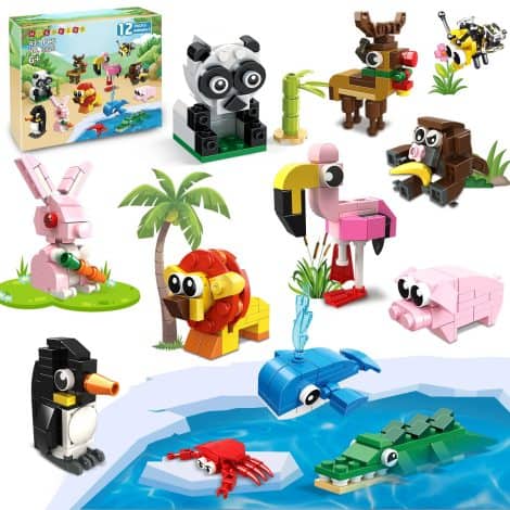 “12 Animal Building Block Sets – Perfect for Parties, Prizes, and Gifts for Kids 6+.”