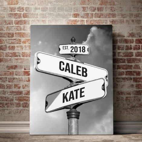 Custom Vintage Street Sign Canvas Print: The Perfect Gift for Couples to Celebrate Their Love. Ideal for Christmas and Valentine’s Day.