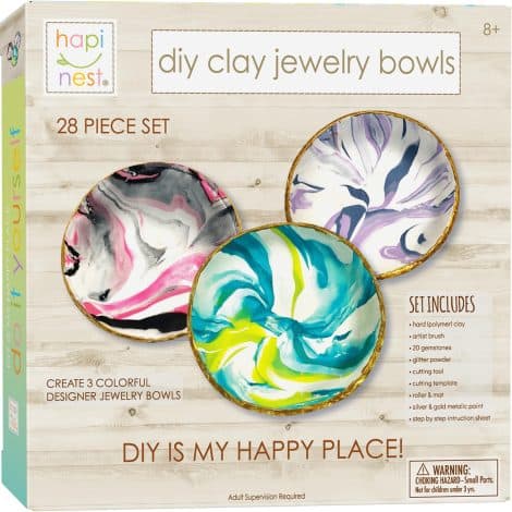 Hapinest Clay Jewelry Dish Kit: Make beautiful jewelry dishes with this arts and crafts gift for girls aged 8-12.