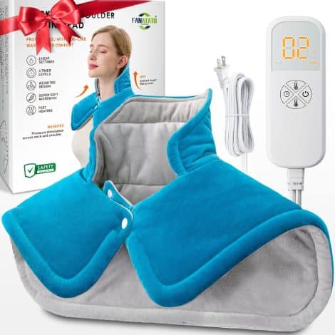 Neck and shoulder heating pad provides pain relief, great for gifting during holidays or birthdays. 6 heat settings with auto-off.