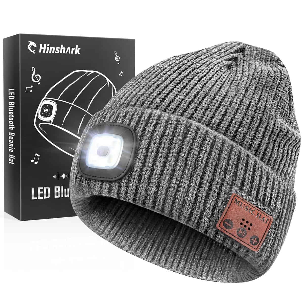 Hinshark Stocking Stuffers for Men, LED Bluetooth Beanie Hat, Mens Gifts for Christmas, Cool Gadgets for Men, Dad Grey