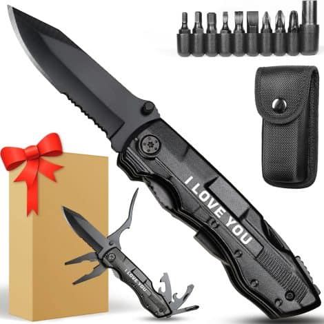 Unique multitool knife for men, perfect for Valentine’s, anniversary, Father’s Day, birthdays, or Christmas gifts. Great gadget!