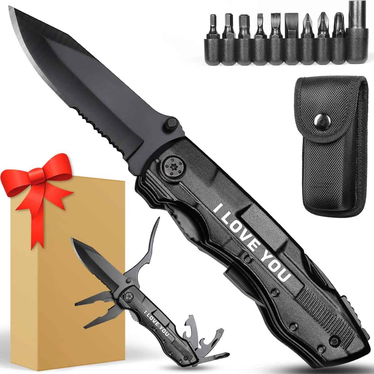 Gifts for Boyfriend Him Husband Dad Men,Multitool Knife I LOVE YOU,Valentines Day Unique Gifts,Anniversary Cool Gifts for Husband,Fathers Day Birthday Gifts,Christmas Stocking Stuffers,Gadget Gifts