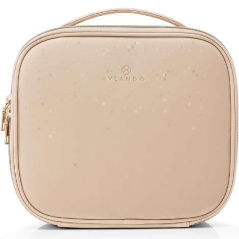 Vlando Travel Makeup Bag, Stylish Faux Leather Cosmetic Bag for Girls and Women, Waterproof and Portable. Enjoy some milk tea!