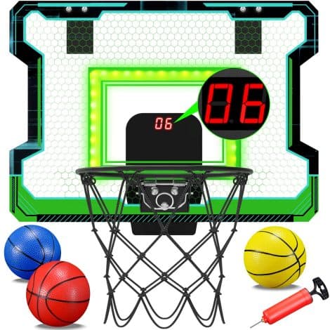 “Mini Indoor Basketball Hoop set with a fun LED Scoreboard, perfect for kids, teens, and adults.”