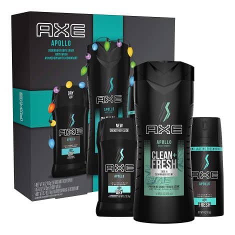 AXE Apollo Grooming Holiday Set: Includes Body Spray, Antiperspirant Stick, Body Wash. Perfect for the season! (15 words)