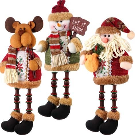 Christmas Plush Decor Set: 3 festive figurines – Santa Claus, Snowman, and Reindeer, perfect for table or fireplace.