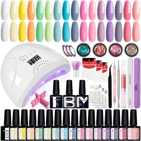 Phoenixy Gel Nail Polish Set – 44 pieces of gel nail kit with a 48W U V nail lamp. Includes glossy and matte gel polish. Perfect gift for women.