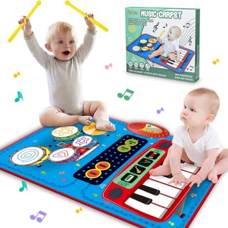 PRAGYM Baby Toys for 1 Year Old Babies, Musical 2 in 1 Piano & Drum Mat With Sticks. Learning Floor Blanket, Perfect Birthday Gift!