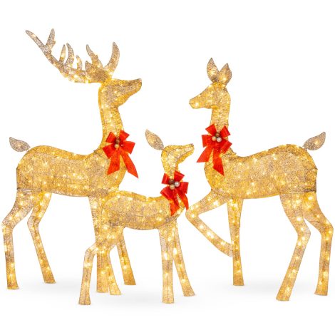 Gold 5Ft Outdoor Yard Decoration: Best Choice Products Lighted Christmas Deer Family Set with 360 LED Lights.