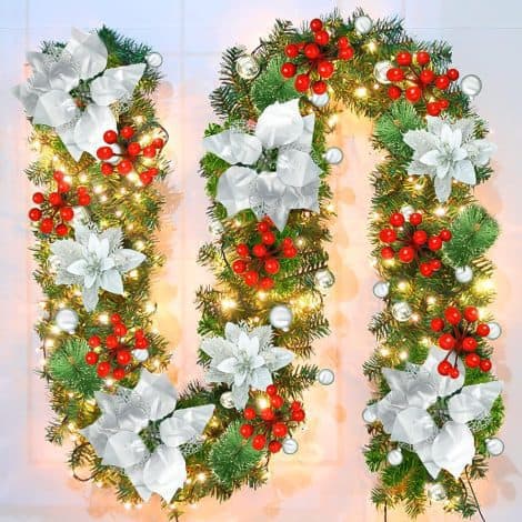 Battery-operated Garland for Christmas Decoration, Perfect for Indoor and Outdoor Use – Pre-lit, 9ft long.