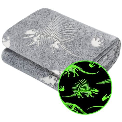 Dinosaur Glow Blanket: A cozy, cute, glowing throw personally designed for boys and girls. Perfect Christmas gift!