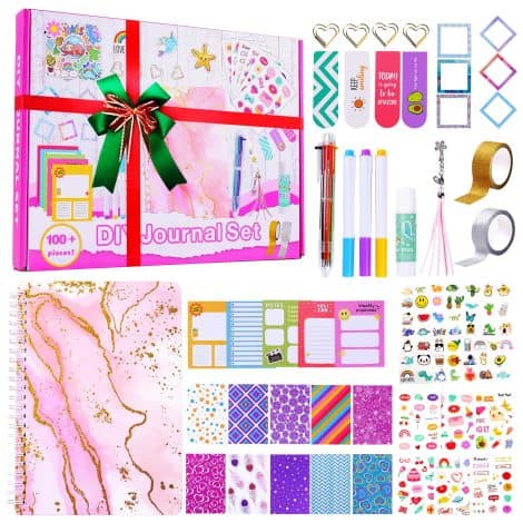 Girls’ Souroyea Journal Set: Perfect for creative ages 8-12, includes personalized gifts, art supplies, scrapbook kit, great Christmas present!