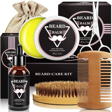 The Ultimate Beard Care Set: Beard Oil, Balm, Brush, Comb, Scissors – Perfect Gifts for Men.