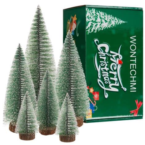 Set of 6 Mini Christmas Trees, Bottle Brush Style, Perfect for Tables, Home, Office, and Party Décor.