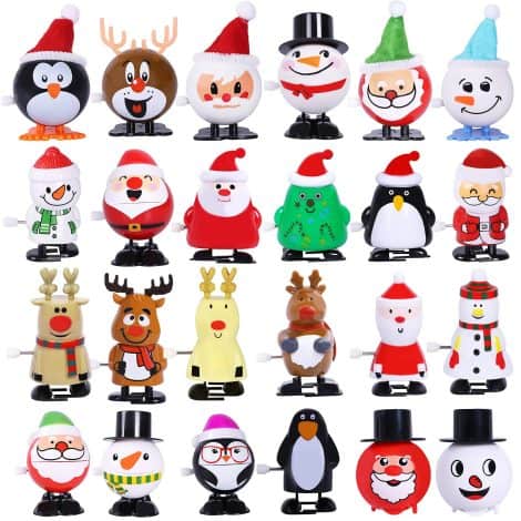 Max Fun 24-pack assortment of Christmas-themed wind-up toys for filling goody bags and stocking stuffers.