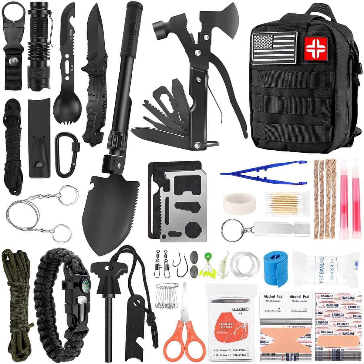 LUXMOM Survival Kit and First Aid Kit, 142Pcs Professional Survival Gear and Equipment with Molle Pouch, for Men Dad Husband Who Likes Camping Outdoor Adventure