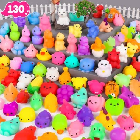 “HINZER 130PCS Mochi Squishy Toys: Mini animal-shaped stress relievers for kids’ parties, holidays, and special occasions.”