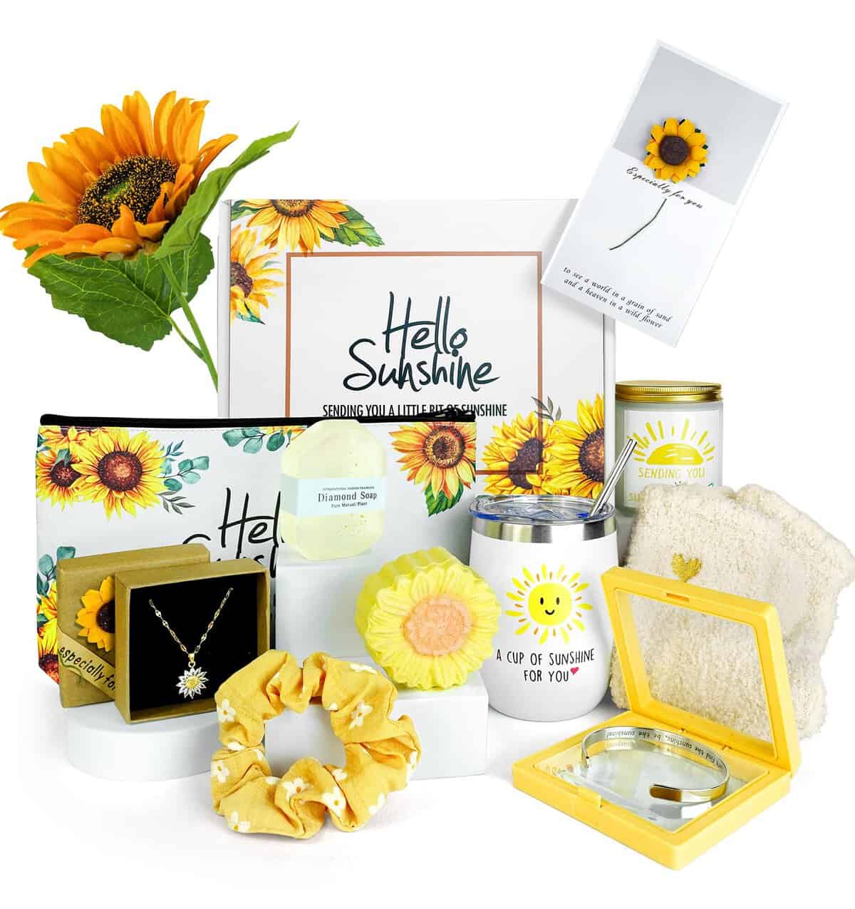 Sunflower Gifts for Women, Birthday Gifts for Women, Get Well Soon Gifts Basket, Care Package, Thank You Gifts, Thinking of You Gifts for Women Mom Grandma Sister Best Friend, Unique Gifts for Her