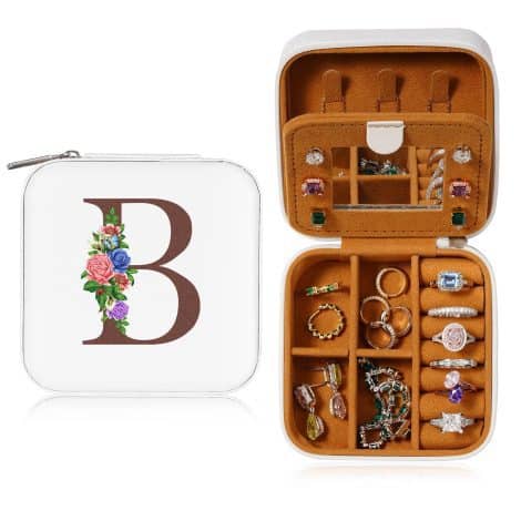 Yesteel Travel Jewelry Case: Trendy Teen Girls Organizer Box for Birthday Gifts, Initial B Monogrammed Ideas.