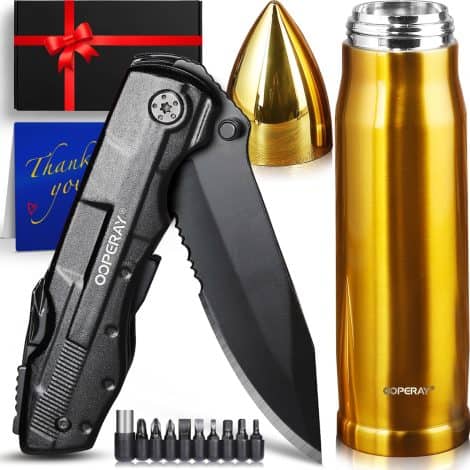 Gift set for men, featuring a multitool knife in a tumbler, perfect for Christmas, birthdays, or any occasion.