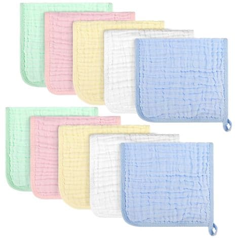 AIDEA 10-Pack Baby Burp Cloths: Soft, breathable, and absorbent cotton washcloths for newborns, perfect for bath time.