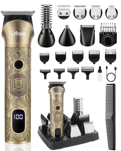 Ufree Beard Trimmer: Cordless 7-in-1 Grooming Kit for Men, includes Hair Clipper, Razor, and more! Perfect Father’s Day gift.