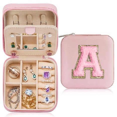 Pink Personalized Travel Jewelry Case: A chic, monogrammed jewelry holder for all your traveling adventures. Perfect birthday gift!