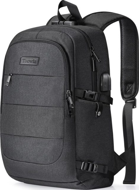 Water-resistant, anti-theft Tzowla Travel Laptop Backpack with USB port and lock, perfect for work, college, and gifting.