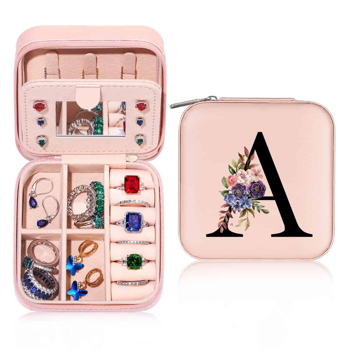 Parima Travel Jewelry Case for Women, Initial A Letter Jewelry Case | Small Jewelry Case | Jewelry Travel Case | Birthday Gifts for Women Teen Girls Gifts for Teenage Girls