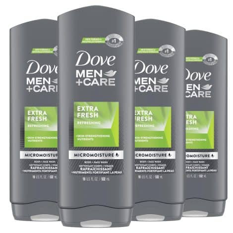 Dove Men + Care Body Wash Extra Fresh: Cleanses, nourishes and protects men’s skin while eliminating bacteria. 18 fl oz, pack of 4.