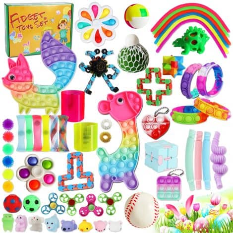 “Get a 63-piece pack of Fidget Toy Sets to relieve stress, perfect for kids and adults with autism. Ideal for gifting!”