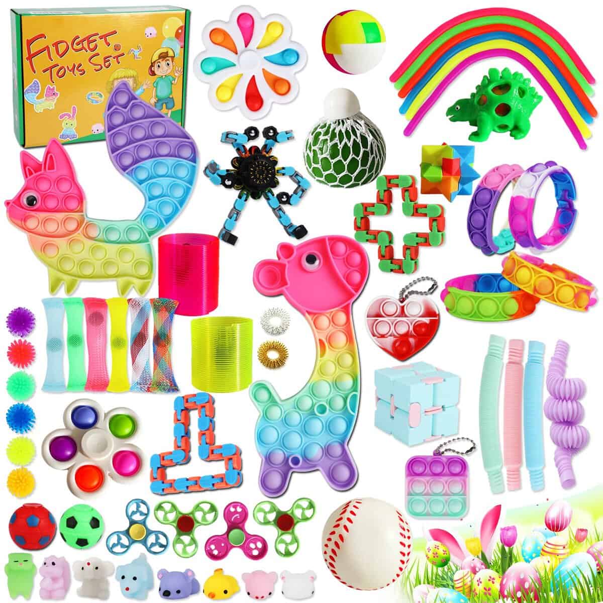 63 pcs Fidget Toy Packs, Sensory Fidget Toys Set for Autism Kids and Adults Stress Relieve Pop Stress Ball It Gift Party Favor Stocking Stuffers Easter Filler Gift Class Prize Boys and Girls Ages 3-12