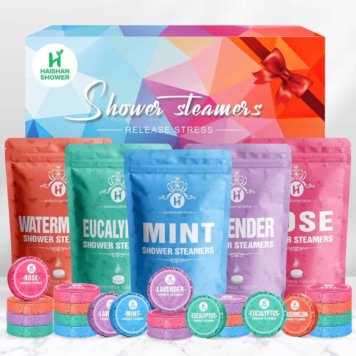 Shower Steamers Aromatherapy 25-Pack Christmas Gifts for Women or Men Shower Bombs Birthday Gifts for Girlfriend Mom, Organic Lavender with Mint Rose Eucalyptus Watermelon Essential Oil