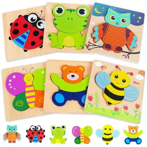 Wooden Animal Jigsaw Puzzles, Montessori Toddler Toys – Perfect Christmas or Birthday Gifts for 1-3-year-olds.