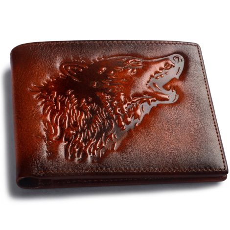 Brown Wolf Cool Wallets for Men – Leather Bifold with RFID Blocking, Perfect Gift for Him, Husband.