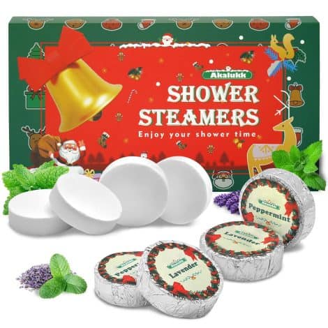 Holiday Shower Steamers infused with Essential Oils. Perfect stocking stuffers for a blissful, rejuvenating shower experience. Ideal gift for all!