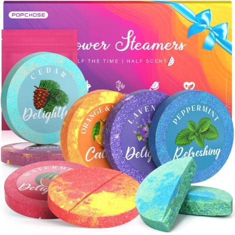 “Enjoy a spa-like experience with 8 POPCHOSE Shower Steamers Aromatherapy bombs. Perfect for self-care, gifts, and relaxation.”