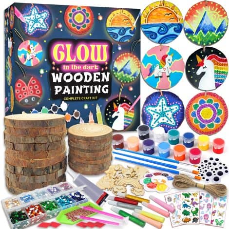 Glow in the Dark Wood Painting Kit – Fun Crafts Gift for Boys and Girls 5-12 years old.