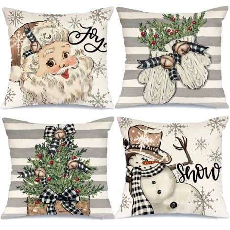 Get into the festive spirit with the GEEORY 18×18 Christmas Pillow Covers Set – Santa, Snowman, Joy, and more!