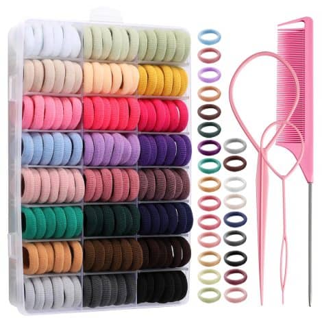 “288 Pieces of Small Ponytail Holders in 24 Colors, with Styling Tools and Storage Box. Perfect for Kids, Ideal Gifts”