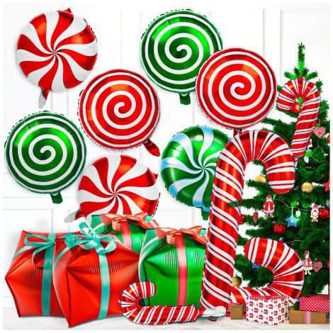 30 Pieces of Christmas Foil Balloons – Colorful balloons with candy cane design for birthdays and themed parties.