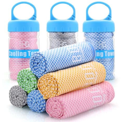 Cooling towel for neck and face, 40″x12″ in blue, keeps you cool during yoga, workouts, and outdoor activities.