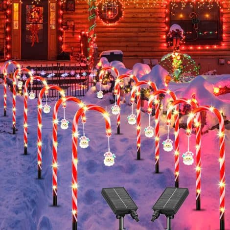 “Enhance your outdoor Christmas ambience with CRILEAL’s 12 candy cane lights, featuring 84LEDs and 8 modes.”