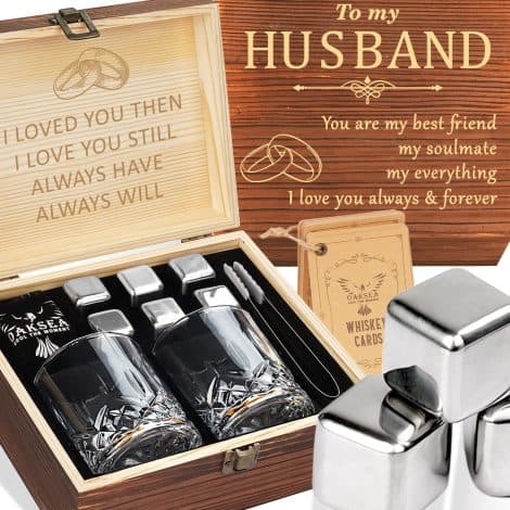 Celebrate with the Oaksea Anniversary Gift Set: Engraved Whiskey Stones Glasses, perfect for birthdays, weddings, and more!